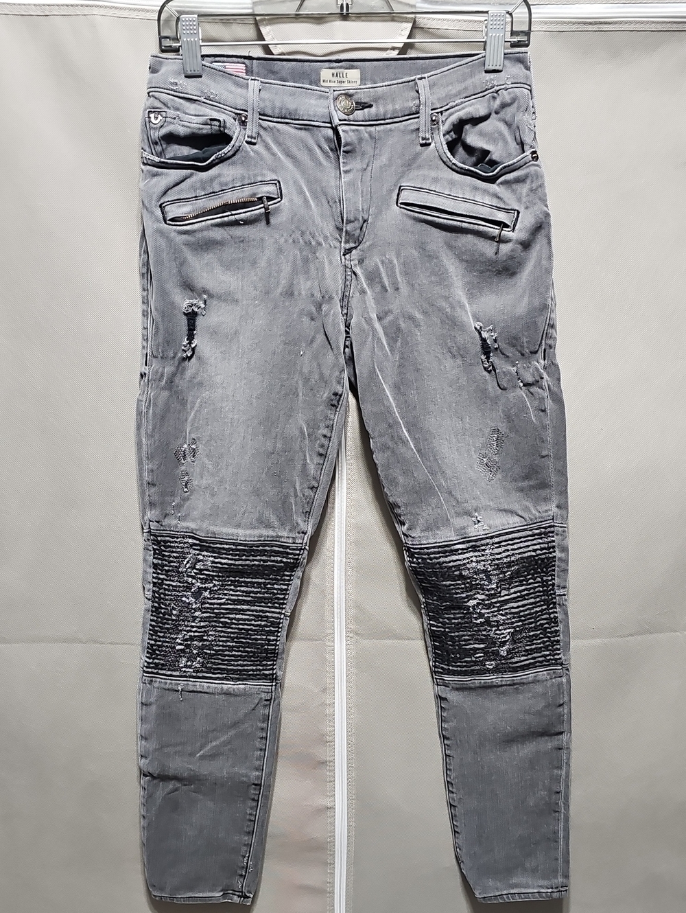 True Religion Grey Skinny Moto-Detail Jeans